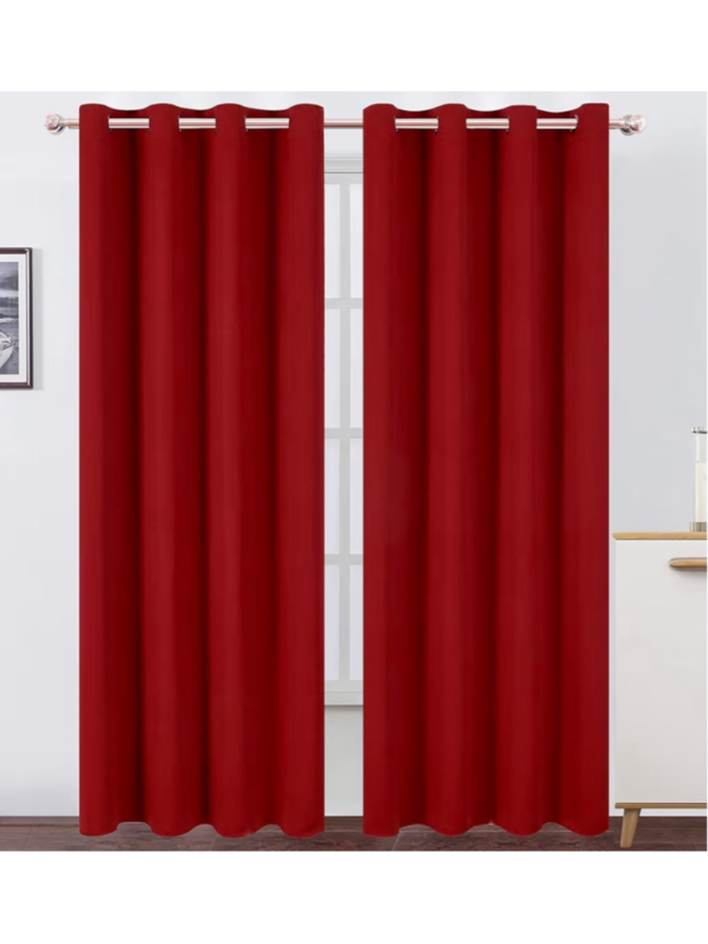 NEW LEMOMO Bright Red Insulated Blackout Curtains 52” x 84” Grommet Set of 2 NWT